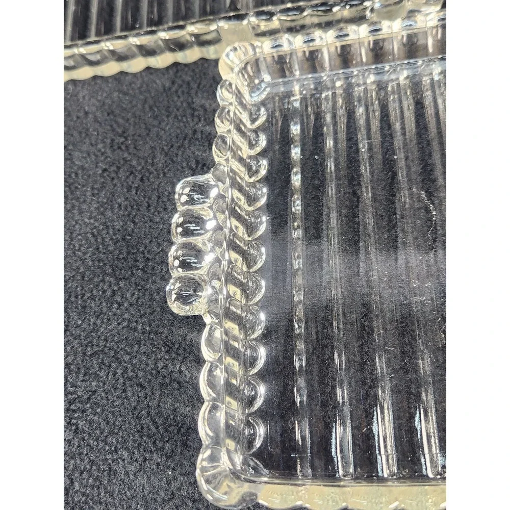 2 Hazel Atlas Glass ATC1305 Clear Snack Smoke Tray/Plates w Cups Ball & Rib